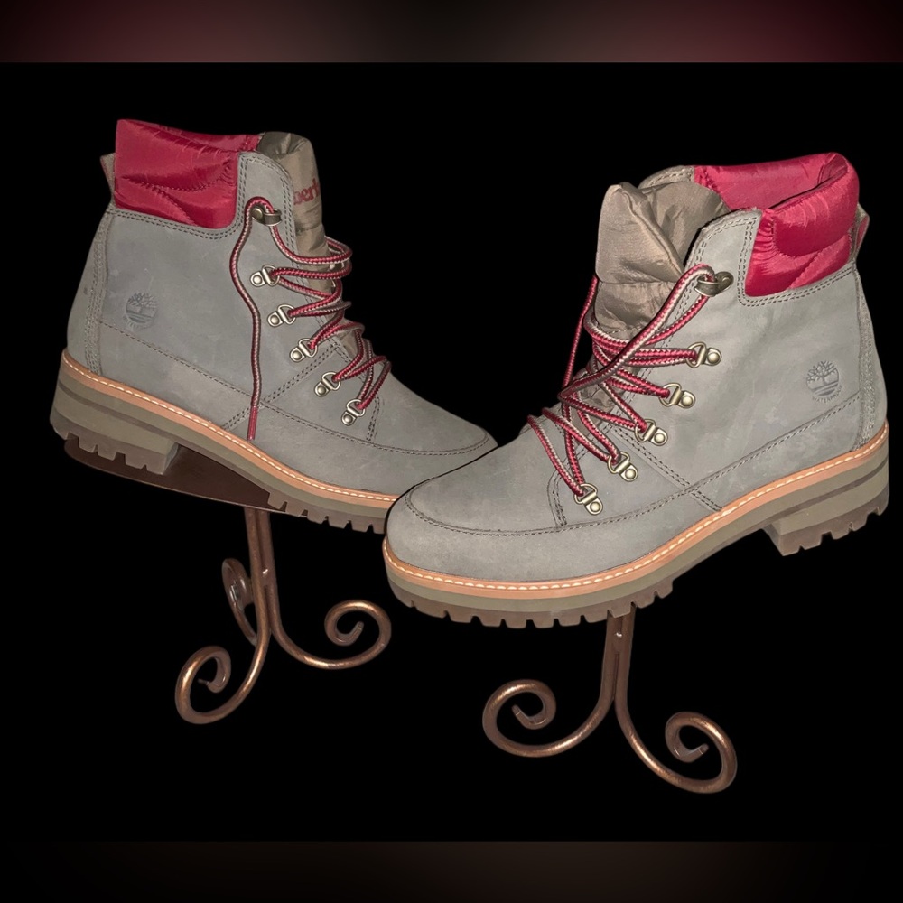 Timberland Women's Green and Burgundy Combat/Hiking Boots